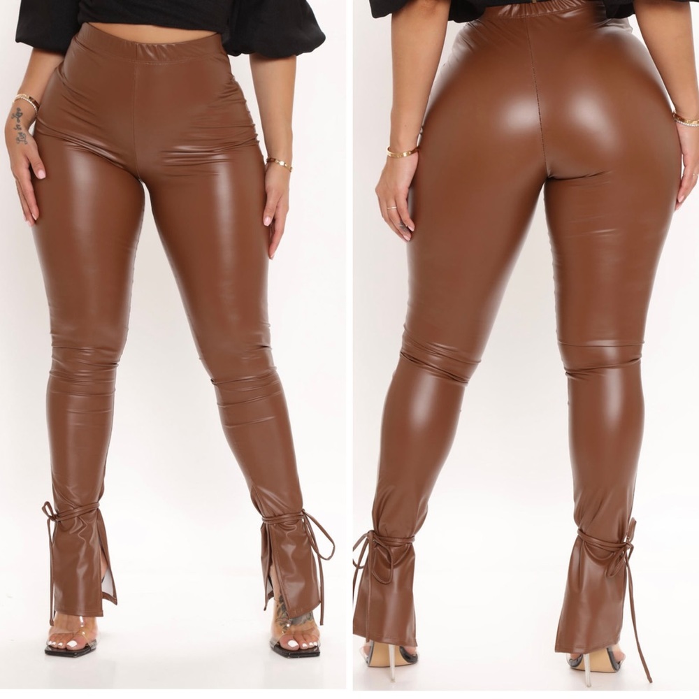 Faux leather tie ankle pants